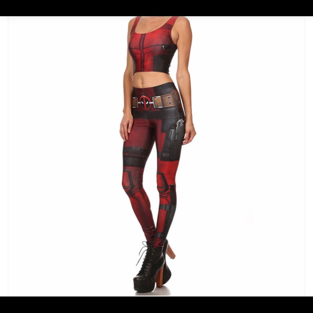 Women’s Comic Deadpool Cosplay Legging Set Fitness- SMALL- NWOT